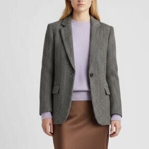 Vintage Lands End Charter Collection Wool Herringbone Blazer Size S Made in USA